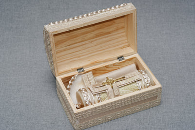 wood chest for baptism candle